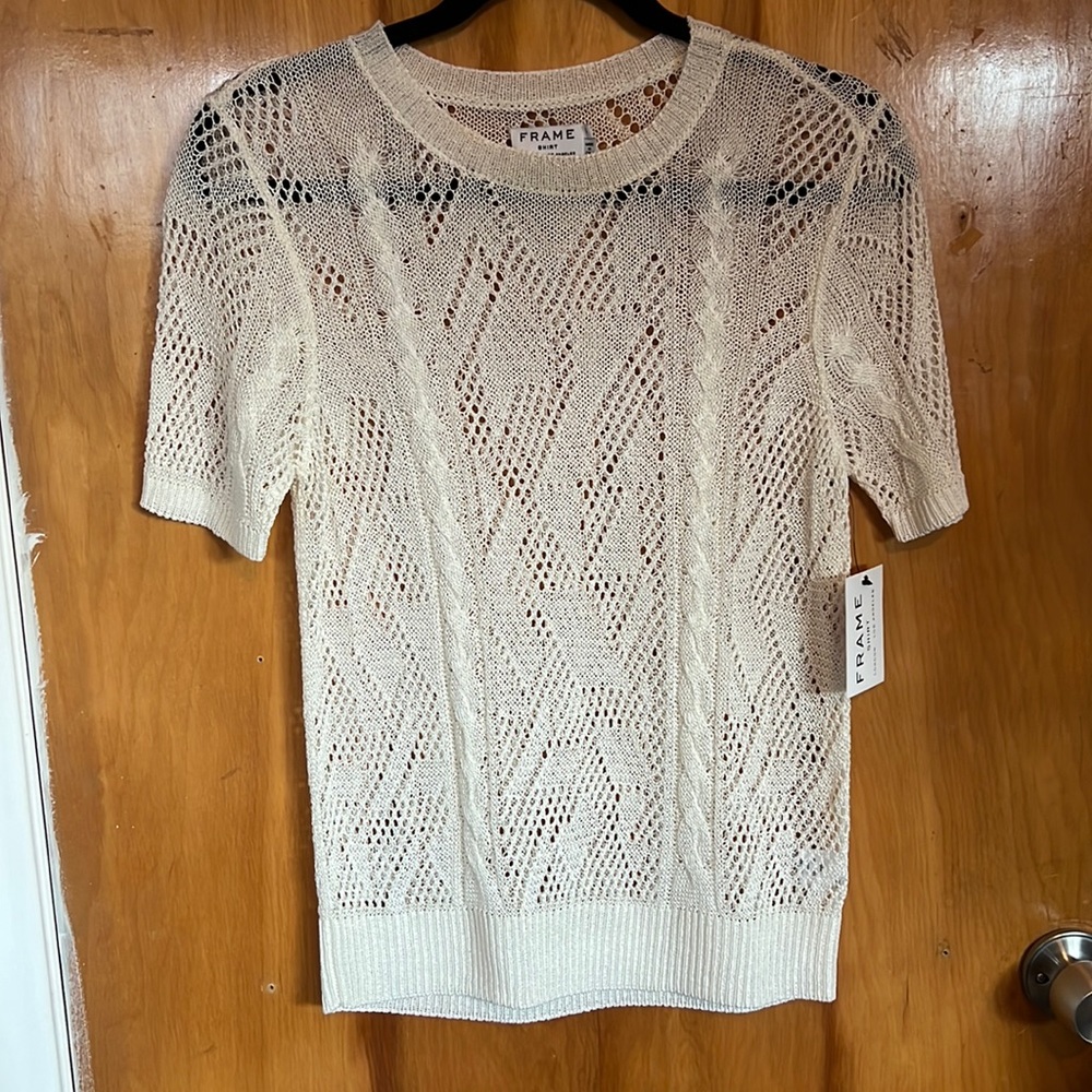 Frame Denim Cream Short Sleeve Knit Top